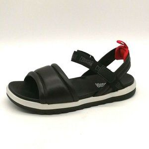 Cougar Womens Leona Sporty Sandal Black Leather‎ Hook Loop Ankle Strap 8M NEW